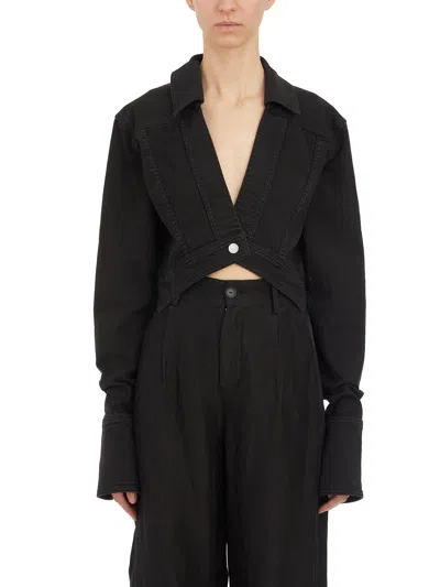 Andrea Ya'aqov Black Denim Cropped Jacket With One-button Closure And Sleeves Over For Women (ss24) In Pattern