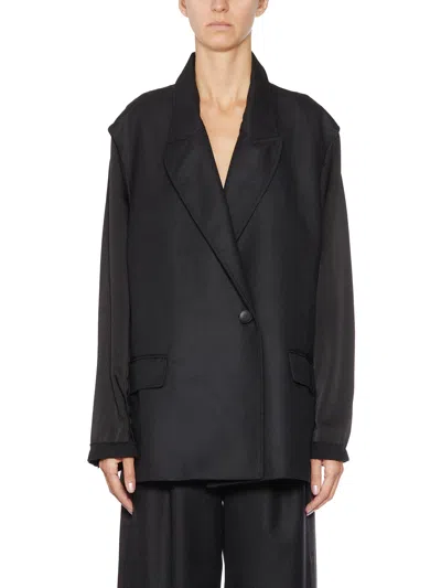 Andrea Ya'aqov Black Wool Oversized Jacket With Double Breasted Design