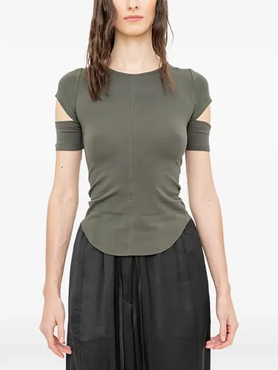 Andrea Ya'aqov Cut-out Curved-hem T-shirt In Green