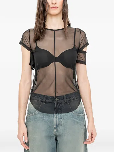 Andrea Ya'aqov Cut-out Sheer T-shirt In Black