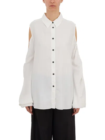 Andrea Ya'aqov Elegant White Off-shoulder Shirt With Contrast Buttons For Women