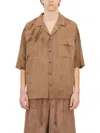 ANDREA YA'AQOV MEN'S BEIGE CUPRO AND COTTON BOWLING SHIRT WITH BUTTON CLOSURE AND FRONT POCKETS