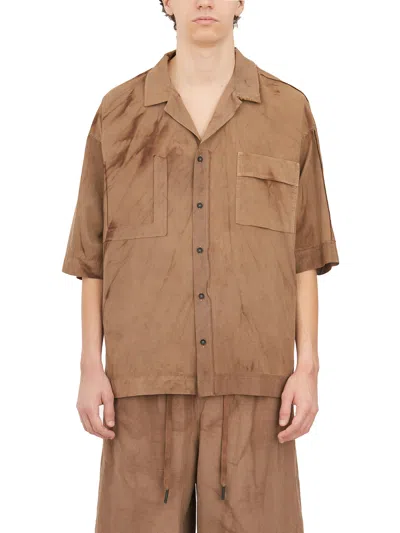Andrea Ya'aqov Men's Beige Cupro And Cotton Bowling Shirt With Button Closure And Front Pockets In Brown