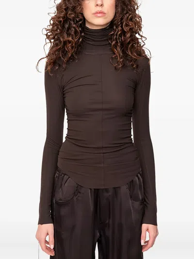 Andrea Ya'aqov Ribbed Turtleneck Top In Brown