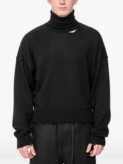 Andrea Ya'aqov Roll-neck Distressed Sweater In Black