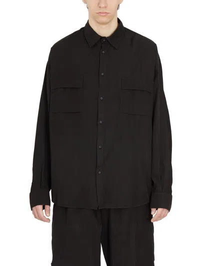 Andrea Ya'aqov Men's Cupro And Cotton Oversized Shirt With Classic Collar And Front Button Closure In Black