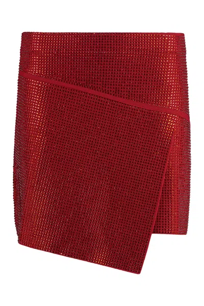 Andreädamo Andreadamo Asymmetric Mini Skirt With All-over Rhinestones In Red