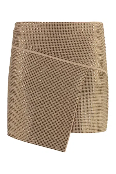 Andreädamo Andreadamo Glamorous Asymmetric Mini Skirt In Brown