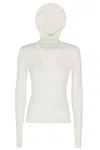 Andreädamo Andreâdamo Ivory Ribbed Knit Hoodie Top With High Neckline In Neutrals