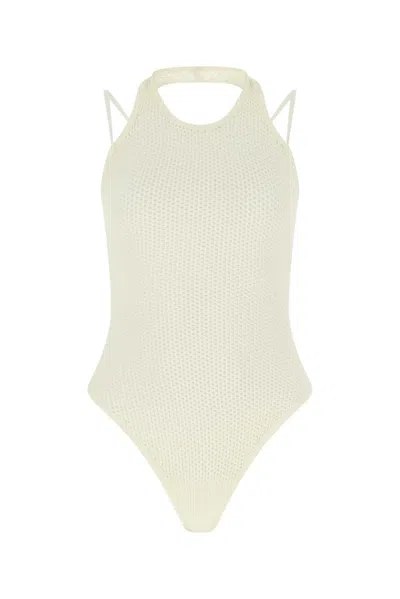 Andreädamo Andreadamo Ivory Stretch Viscose Blend Bodysuit In White