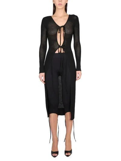 Andreädamo Andreadamo Long Perforated T-shirt With Adjustable Front Closure In Black