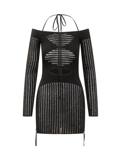 Andreädamo Andreadamo Mini Ribbed Suit Dress In Black