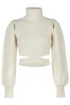 Andreädamo Andreâdamo Ribbed Crop Pullover With High Neck In Neutrals