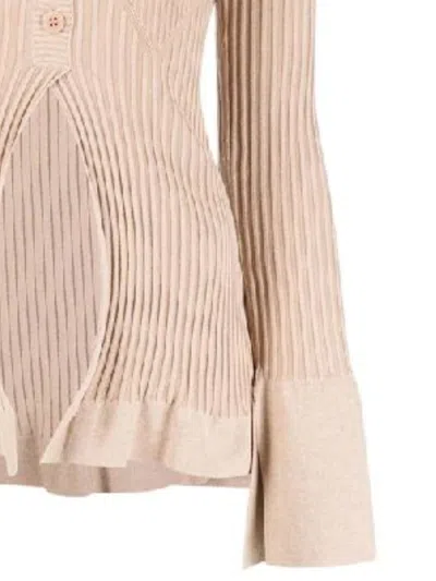 Andreädamo Andreadamo Ribbed-knit Cardigan With Double Layers In Beige