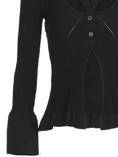 Andreädamo Andreadamo Ribbed-knit Cardigan With Double Layers In Black
