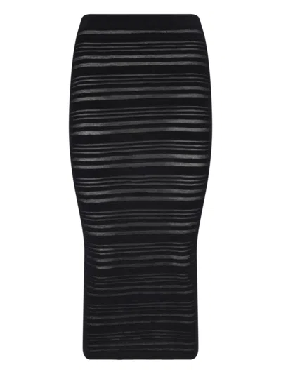 Andreädamo Black Semi-transparent Ribbed Maxi Skirt