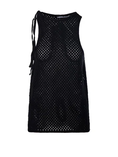 Andreädamo Andreadamo Sleeveless Mesh Top In Black