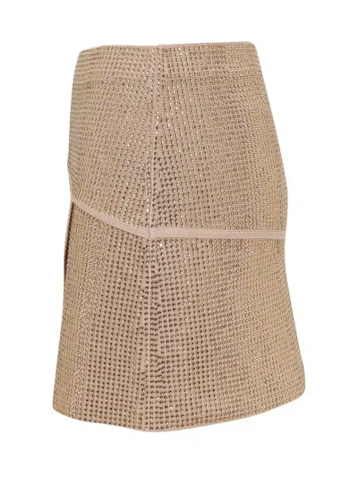 Andreädamo Andreadamo Sparkling Mini Skirt With Strass Detailing In Nude