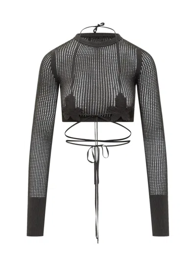 Andreädamo Fishnet Crop Top Fig Leaf In Beige