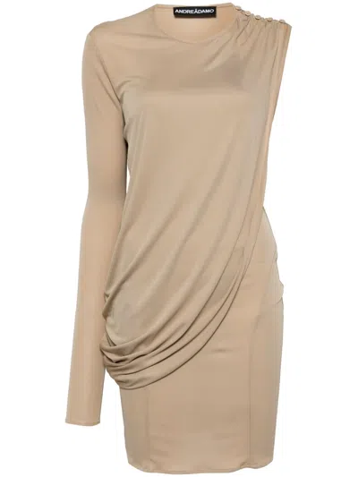 Andreädamo Draped Viscose Jersey Mini Dress In Nude