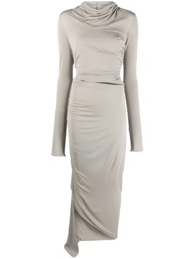 ANDREÄDAMO ASYMMETRIC DRAPED MIDI DRESS