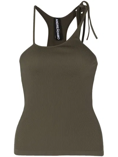 Andreädamo Asymmetric Ribbed Tank Top In Green