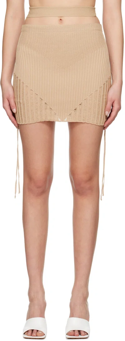 Andreädamo Viscose Ribbed Knit Low Waist Mini Skirt In 001 0475 Nude