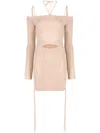 Andreädamo Andreādamo Knit Ribbed Mini Dress In Beige
