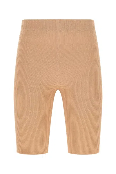 ANDREÄDAMO BEIGE RIBBED-KNIT CYCLING SHORTS
