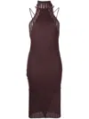 Andreädamo Ribbed Knit Halterneck Midi Dress With Criss-cross Straps In Beige