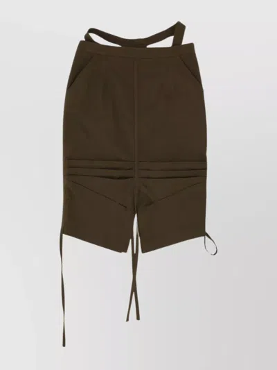 Andreädamo Belted High Waist Midi Skirt With Front Slit In Brown