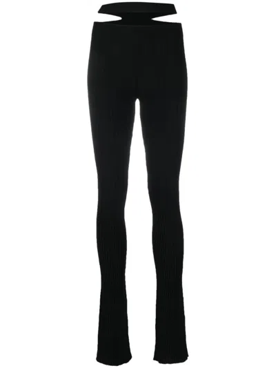 ANDREÄDAMO BLACK BLACK RIBBED KNIT CUT-OUT FLARED TROUSERS