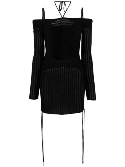 ANDREÄDAMO BLACK KNIT RIBBED MINI DRESS