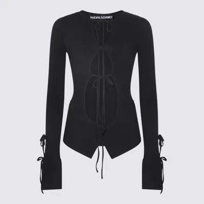 Andreädamo Tie-fastening Long-sleeve Knitted Top In Black
