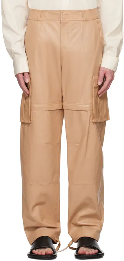 Andreädamo Brown Convertible Leather Pants In Nude