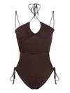 Andreädamo Halterneck-fastening Ribbed-knit Bodysuit In Brown