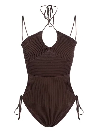ANDREÄDAMO BROWN CUT-OUT KNITTED BODYSUIT