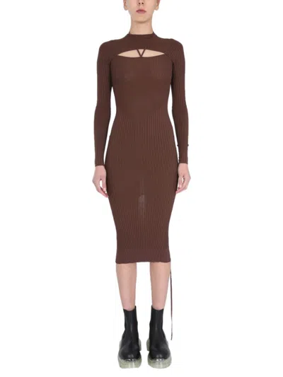 Andreädamo Brown Knitted Crew Neck Midi Dress