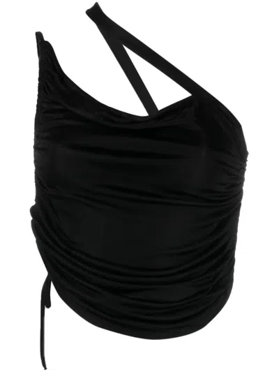 Andreädamo Andreādamo Shoulder Crop Top In Black