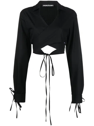 Andreädamo Cropped Wrap-around Blouse In Black
