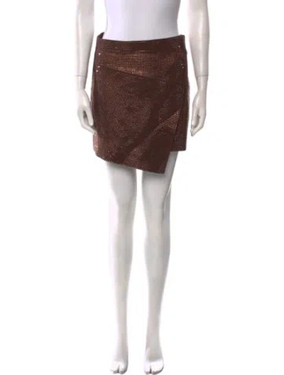 Pre-owned Andreädamo Crystal Embellishments Mini Skirt In Brown