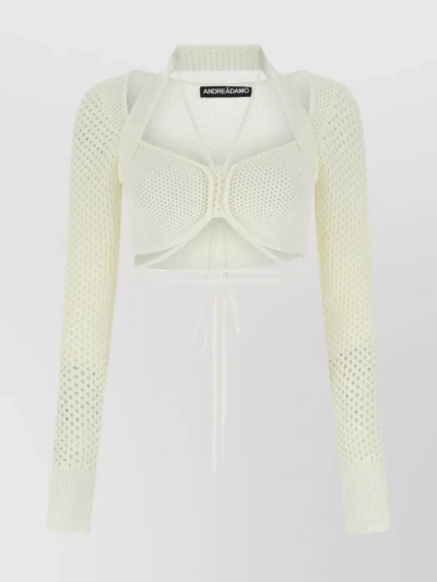 Andreädamo Cut-out Detailing Stretch Mesh Top In White