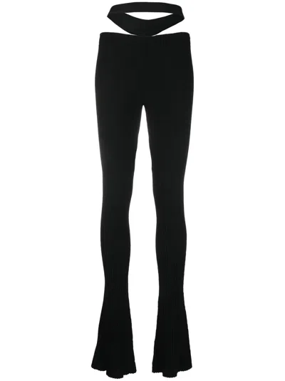Andreädamo Cut-out Ribbed-knit Trousers In 黑色