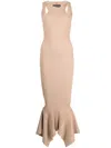 Andreädamo Cut-out Ribbed Midi Dress In Neutrals