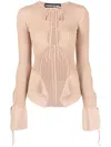 Andreädamo Cut-out Ribbed Top In Nude