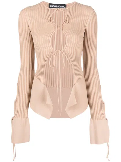 Andreädamo Cut-out Ribbed Top In Nude & Neutrals