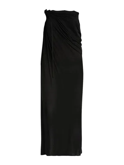 Andreädamo Draped Jersey Low Waist Long Skirt In Black