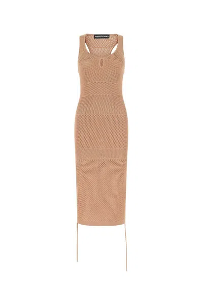 Andreädamo Andreadamo Biscuit In Stretch Mesh Dress In Brown