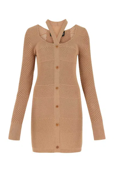 Andreädamo Andreadamo Biscuit Mesh Mini Dress In Brown