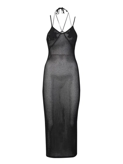 Andreädamo Andreadamo Black Midi-dress With If Leaf Detail From Andreadamo